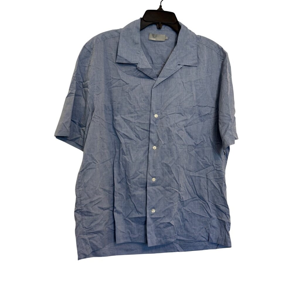 Vince Button-Up Shirt Men M Blue Short Sleeve Lightweight Casual Relaxed Fit